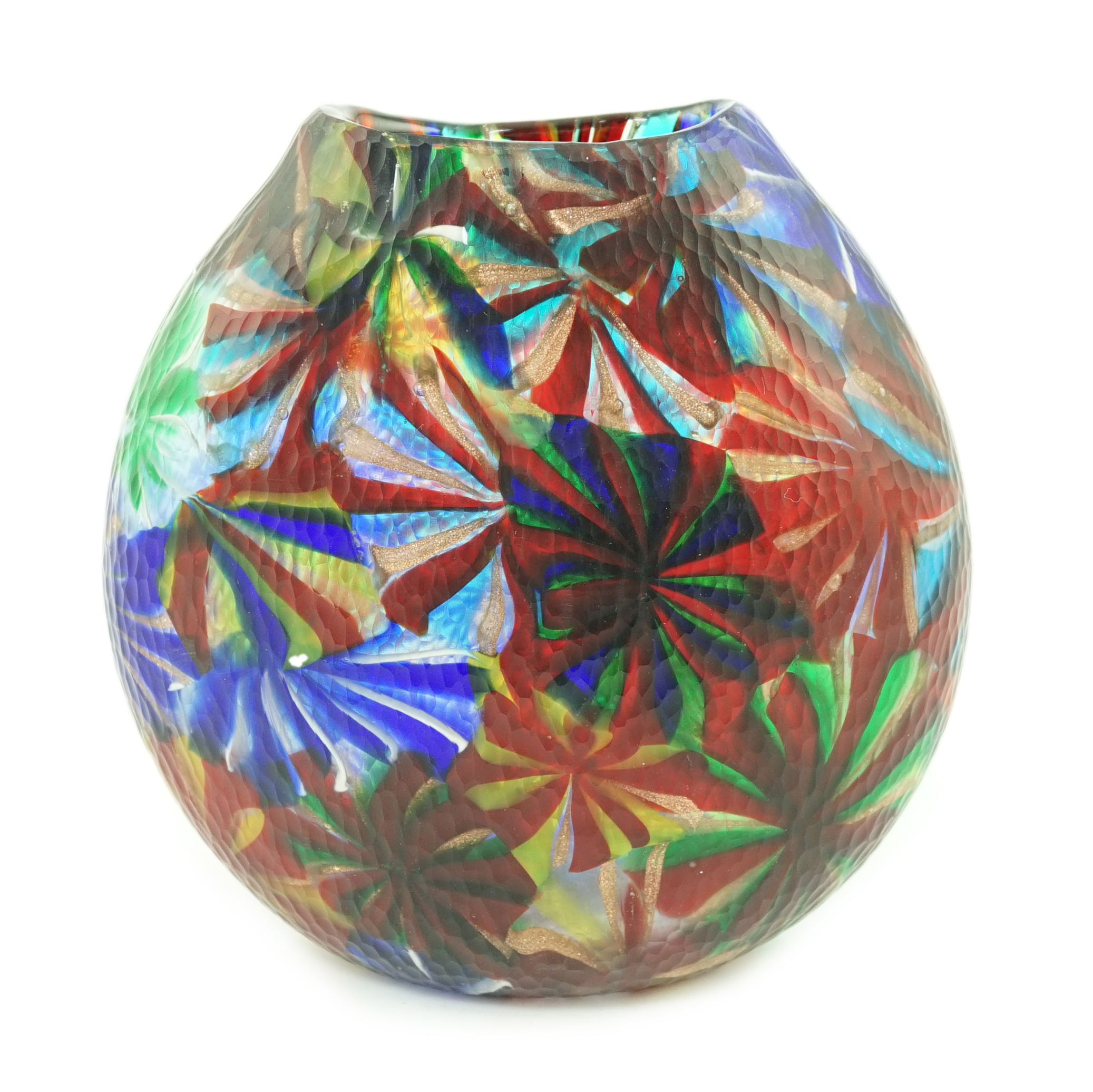 After Pollio Perelda (1915-1984). A Murano glass Murrine Stellato vase, with star shaped mosaic flowerhead, on a battuto ground, dated 2003, 15cms, Please note this lot attracts an additional import tax of 20% on the ham